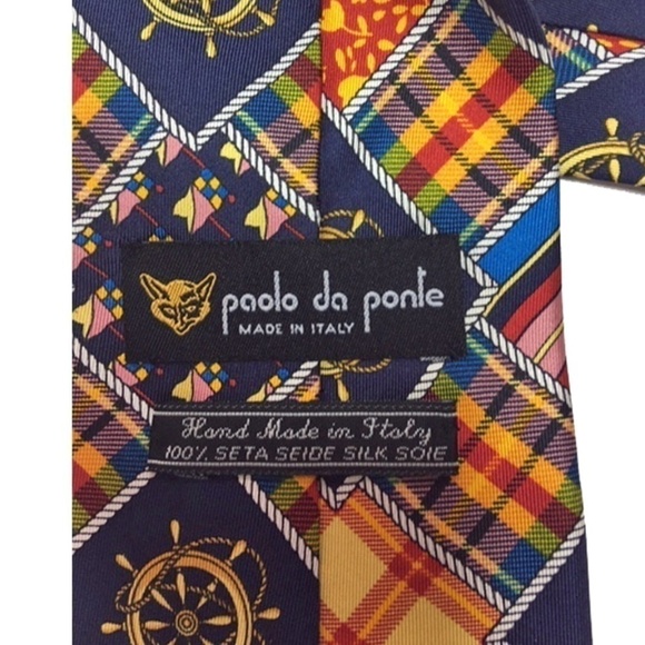 POOLO da Ponte 100% Silk Patchwork Nautical Made in Italy Vintage - Picture 4 of 8